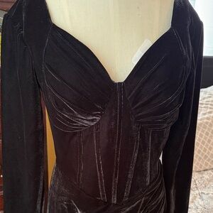Long Sleeve Goth Velvet Bustier Dress - Black